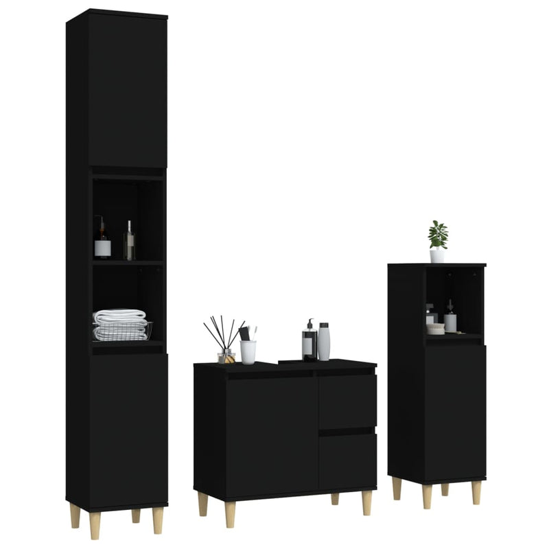 3 Piece Bathroom Cabinet Set Black Engineered Wood Payday Deals