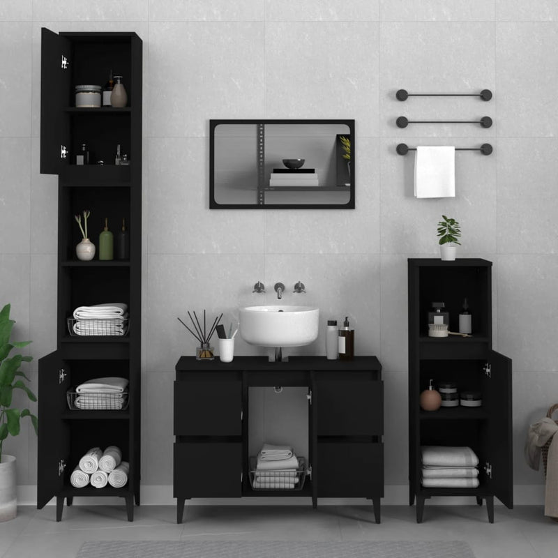 3 Piece Bathroom Furniture Set Black Engineered Wood Payday Deals