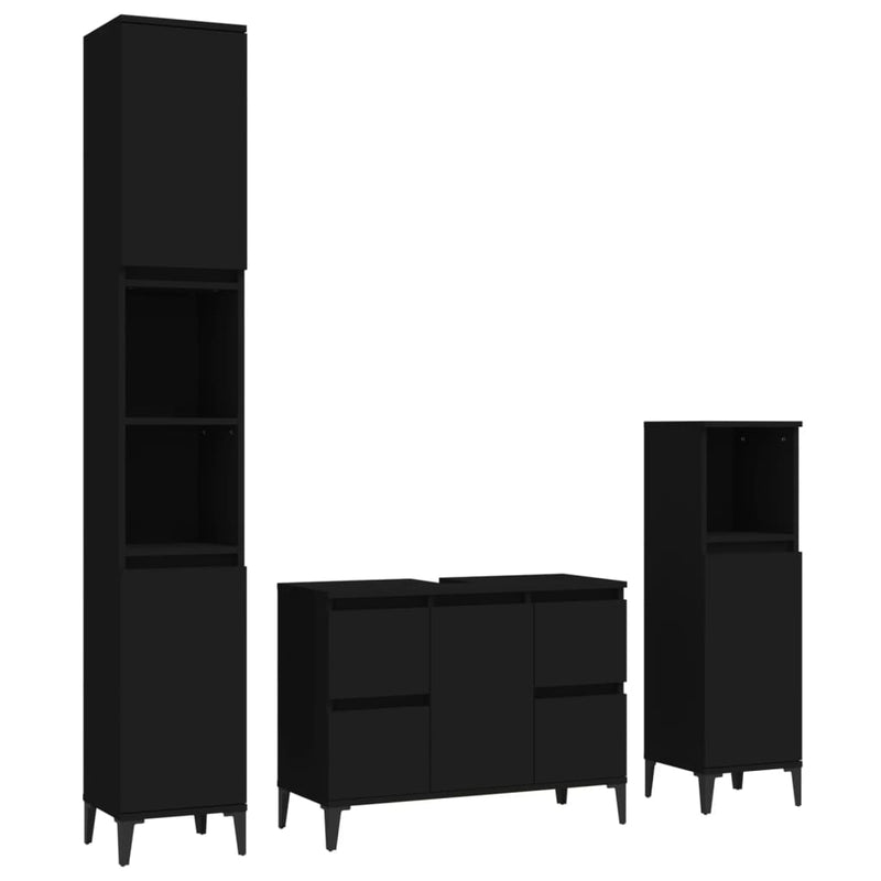 3 Piece Bathroom Furniture Set Black Engineered Wood Payday Deals