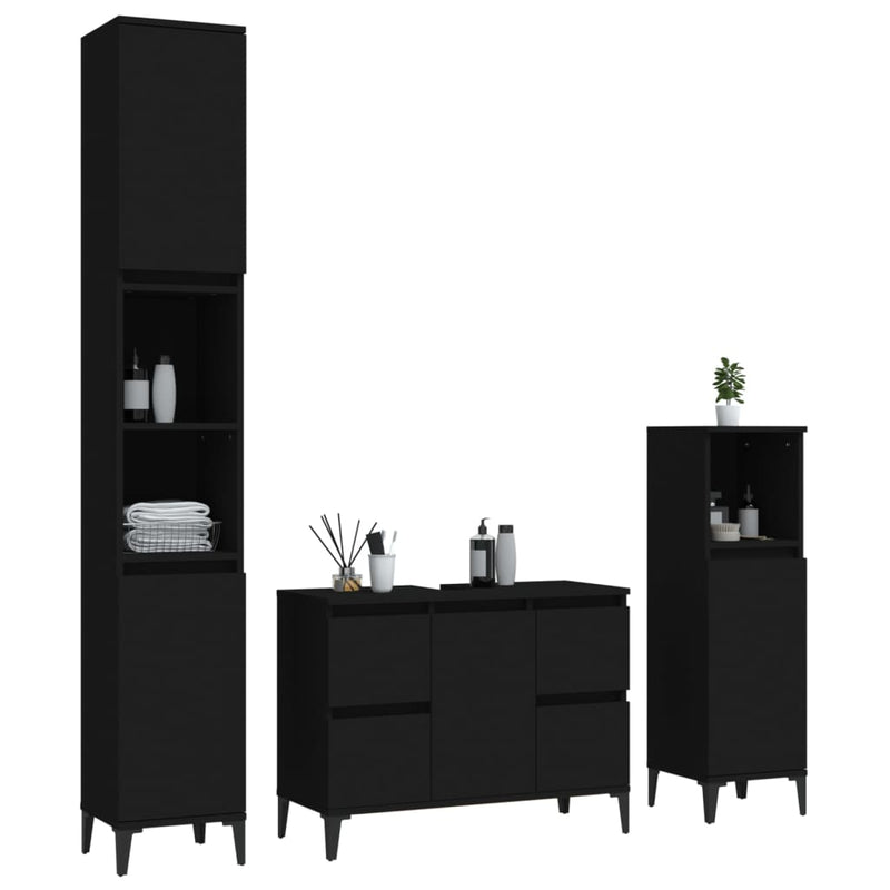 3 Piece Bathroom Furniture Set Black Engineered Wood Payday Deals