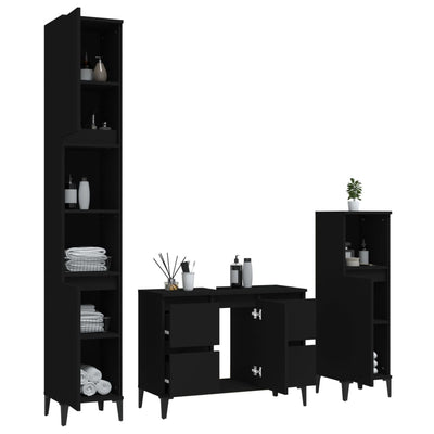 3 Piece Bathroom Furniture Set Black Engineered Wood Payday Deals
