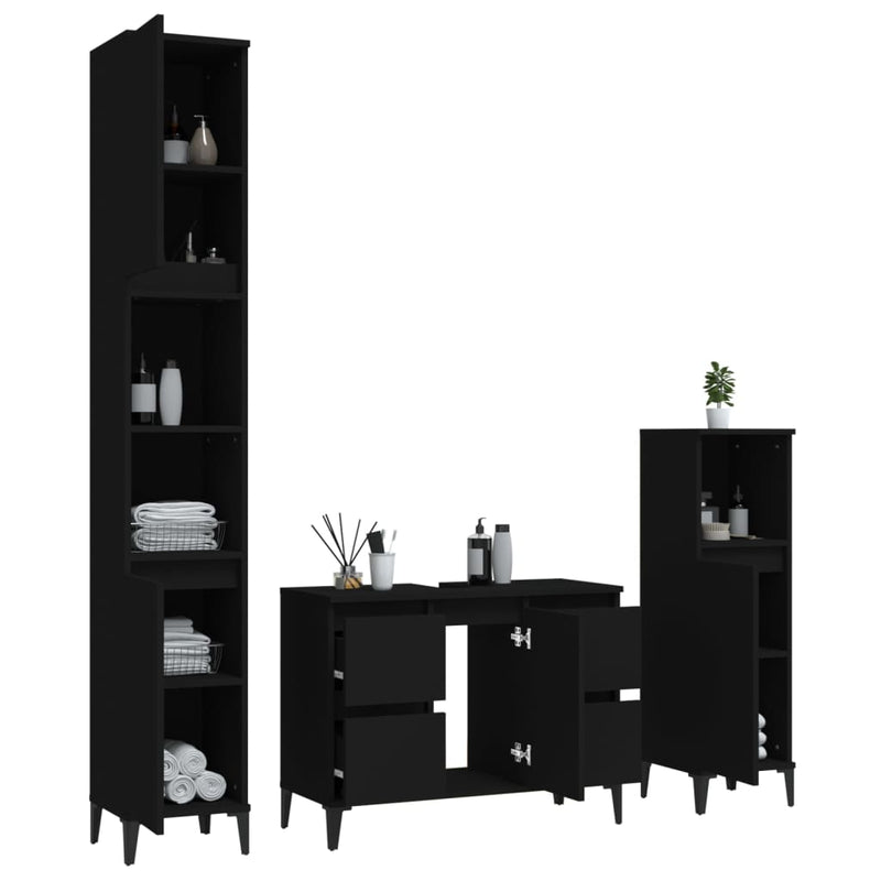 3 Piece Bathroom Furniture Set Black Engineered Wood Payday Deals