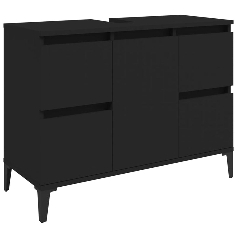 3 Piece Bathroom Furniture Set Black Engineered Wood Payday Deals