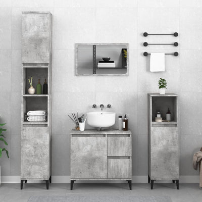 3 Piece Bathroom Furniture Set Concrete Grey Engineered Wood