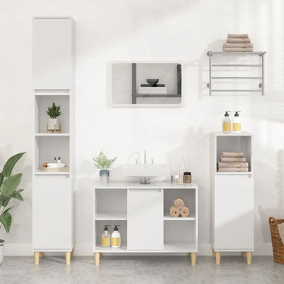 3 Piece Bathroom Furniture Set High Gloss White Engineered Wood Payday Deals