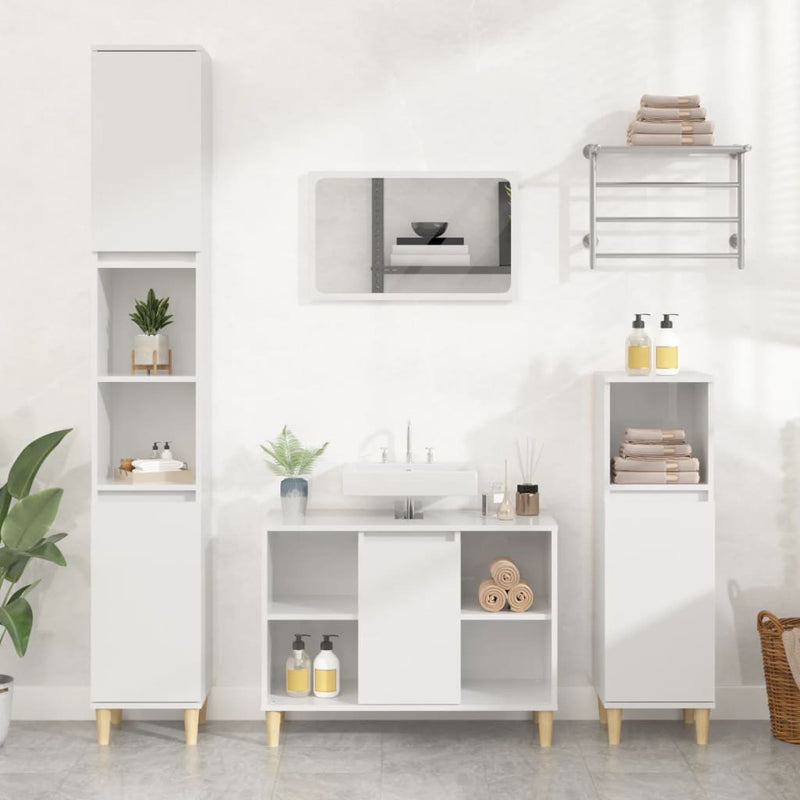 3 Piece Bathroom Furniture Set High Gloss White Engineered Wood Payday Deals