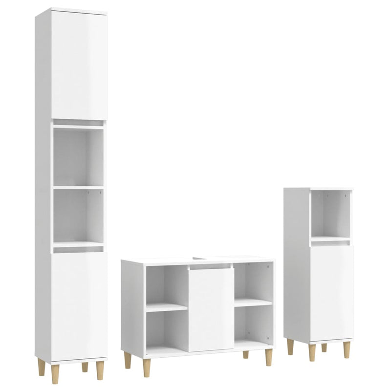 3 Piece Bathroom Furniture Set High Gloss White Engineered Wood Payday Deals