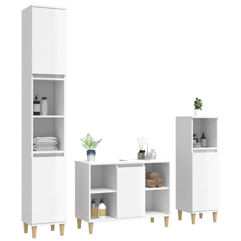 3 Piece Bathroom Furniture Set High Gloss White Engineered Wood Payday Deals