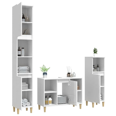 3 Piece Bathroom Furniture Set High Gloss White Engineered Wood Payday Deals
