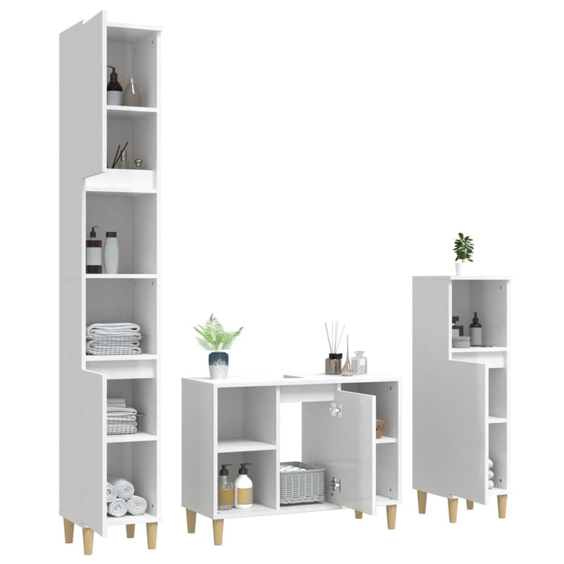 3 Piece Bathroom Furniture Set High Gloss White Engineered Wood Payday Deals