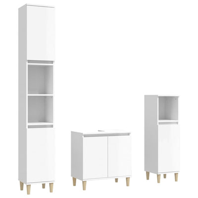 3 Piece Bathroom Furniture Set High Gloss White Engineered Wood Payday Deals