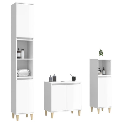 3 Piece Bathroom Furniture Set High Gloss White Engineered Wood Payday Deals