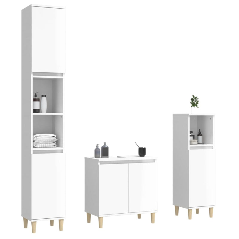 3 Piece Bathroom Furniture Set High Gloss White Engineered Wood Payday Deals