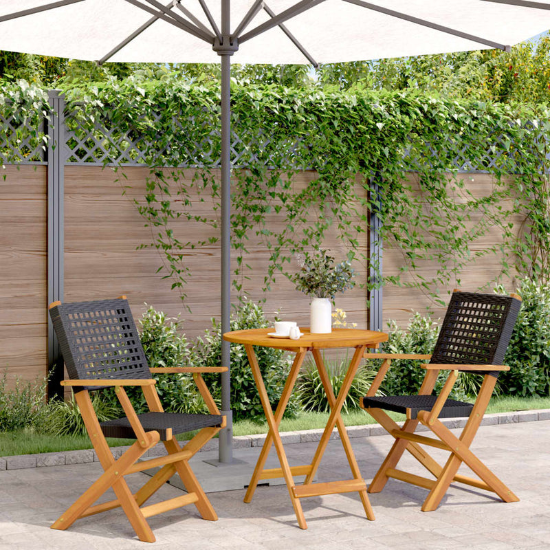 3 Piece Bistro Set Black Poly Rattan and Solid Wood Payday Deals