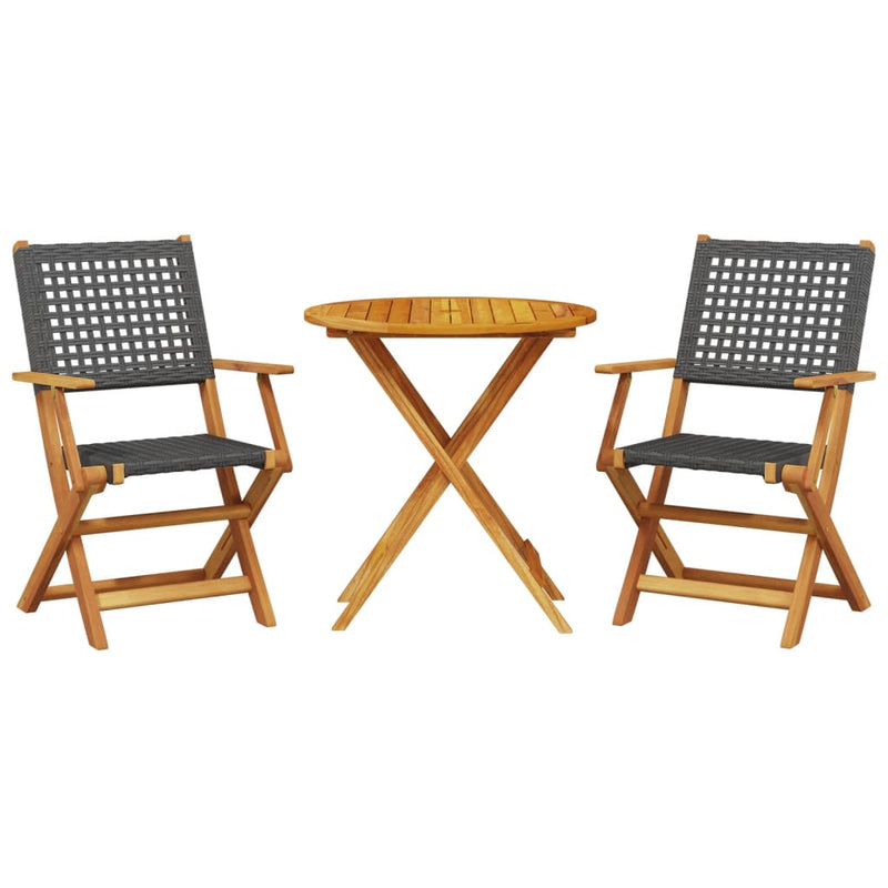 3 Piece Bistro Set Black Poly Rattan and Solid Wood Payday Deals