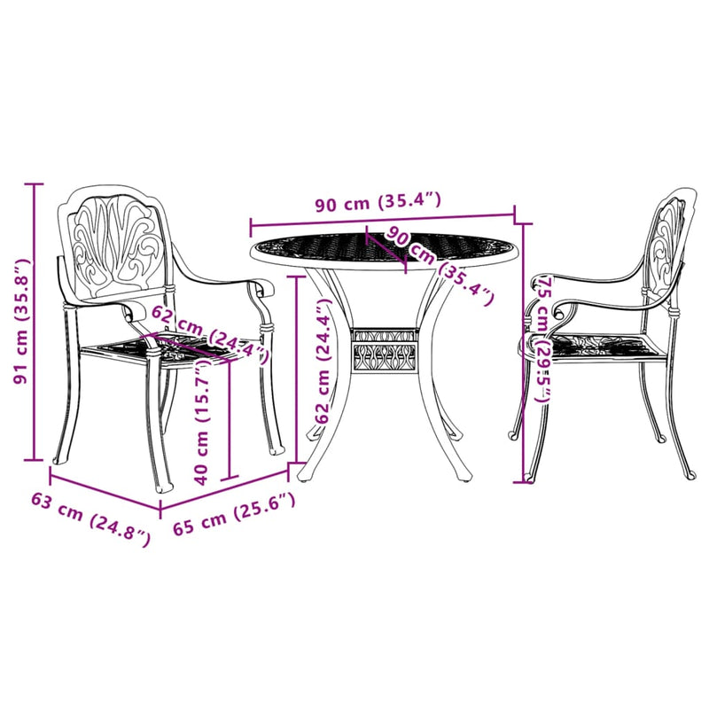 3 Piece Bistro Set Bronze Cast Aluminium Payday Deals