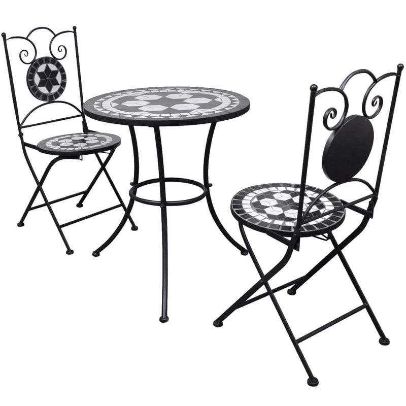 3 Piece Bistro Set Ceramic Tile Black and White Payday Deals