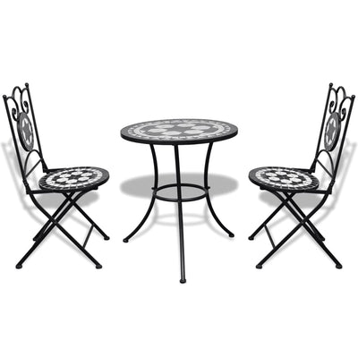 3 Piece Bistro Set Ceramic Tile Black and White Payday Deals