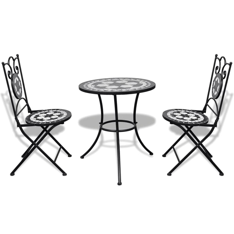 3 Piece Bistro Set Ceramic Tile Black and White Payday Deals