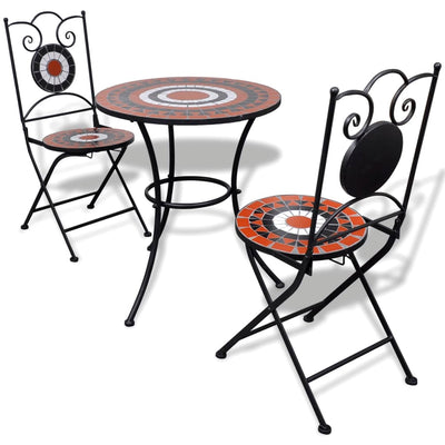 3 Piece Bistro Set Ceramic Tile Terracotta and White Payday Deals