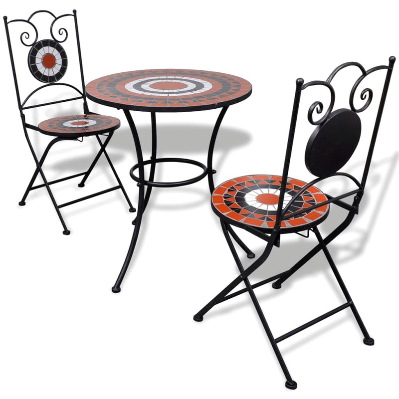 3 Piece Bistro Set Ceramic Tile Terracotta and White Payday Deals