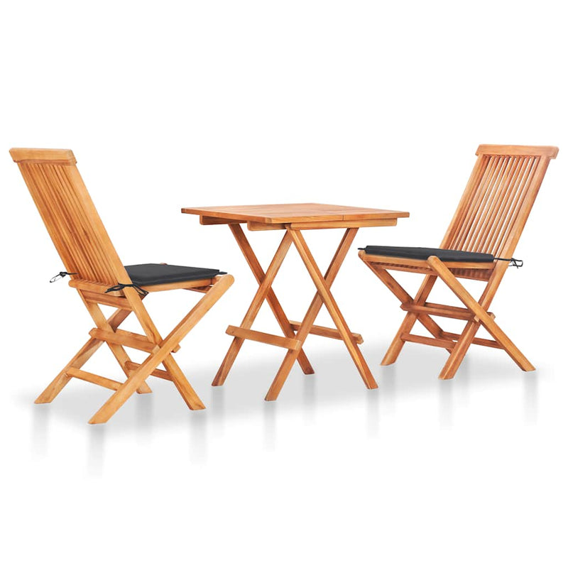 3 Piece Bistro Set with Anthracite Cushions Solid Teak Wood Payday Deals