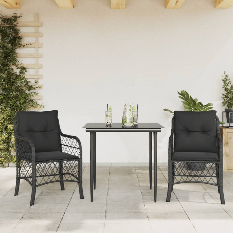3 Piece Bistro Set with Cushions Black Poly Rattan Payday Deals