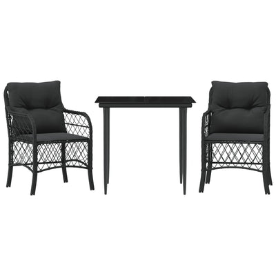 3 Piece Bistro Set with Cushions Black Poly Rattan Payday Deals