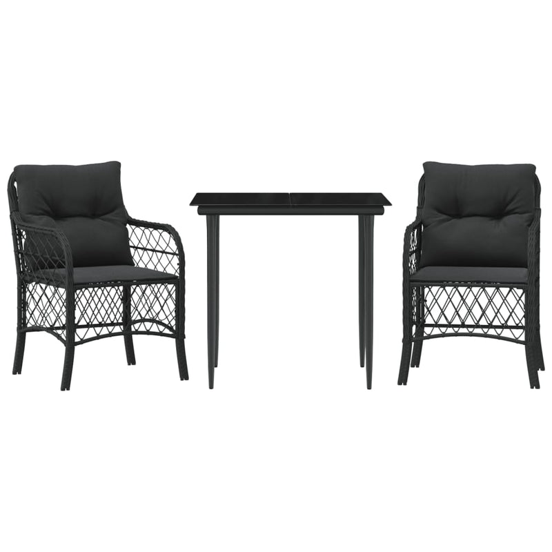 3 Piece Bistro Set with Cushions Black Poly Rattan Payday Deals