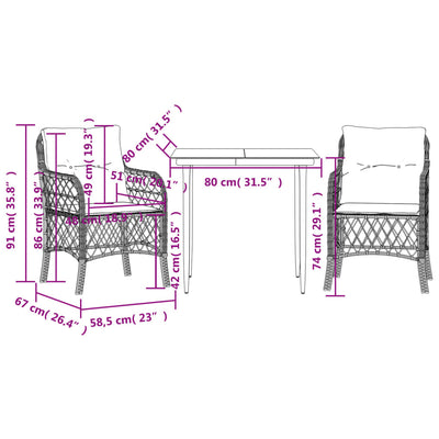 3 Piece Bistro Set with Cushions Black Poly Rattan Payday Deals