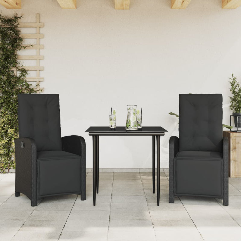 3 Piece Bistro Set with Cushions Black Poly Rattan Payday Deals