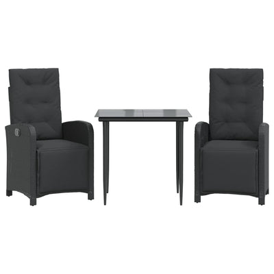 3 Piece Bistro Set with Cushions Black Poly Rattan Payday Deals