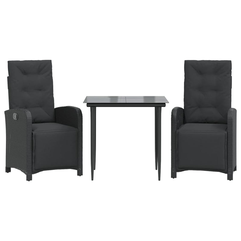 3 Piece Bistro Set with Cushions Black Poly Rattan Payday Deals