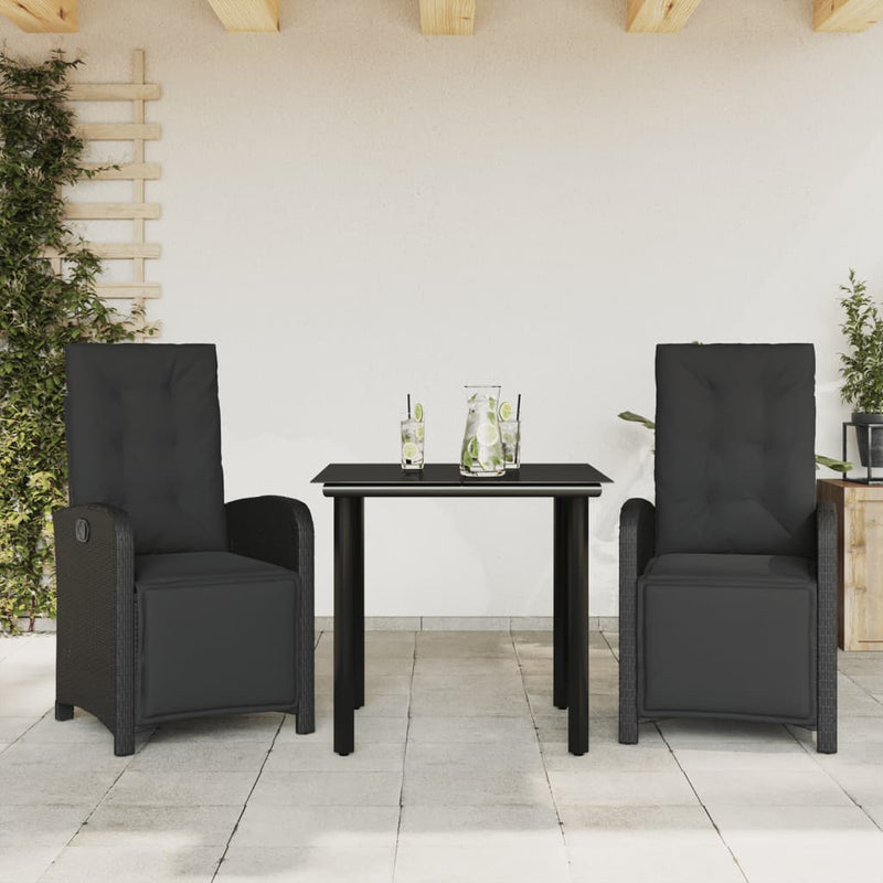 3 Piece Bistro Set with Cushions Black Poly Rattan Payday Deals