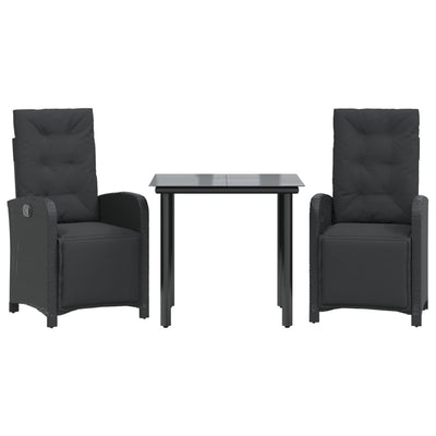 3 Piece Bistro Set with Cushions Black Poly Rattan Payday Deals