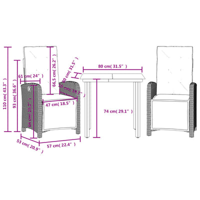 3 Piece Bistro Set with Cushions Black Poly Rattan Payday Deals