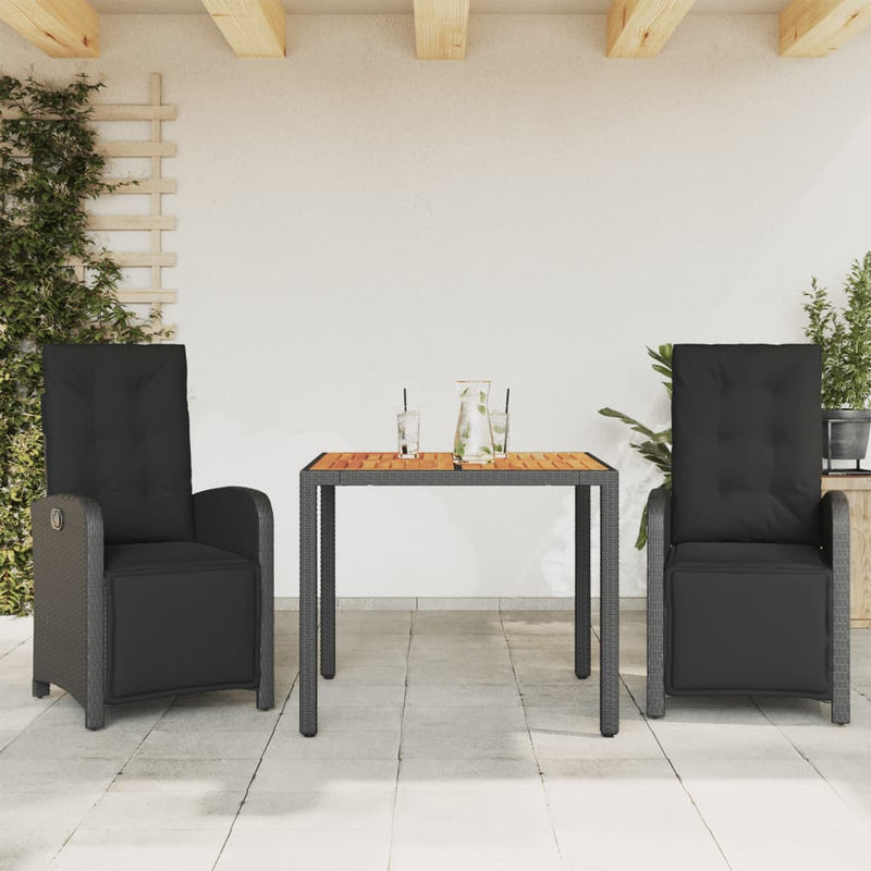 3 Piece Bistro Set with Cushions Black Poly Rattan Payday Deals