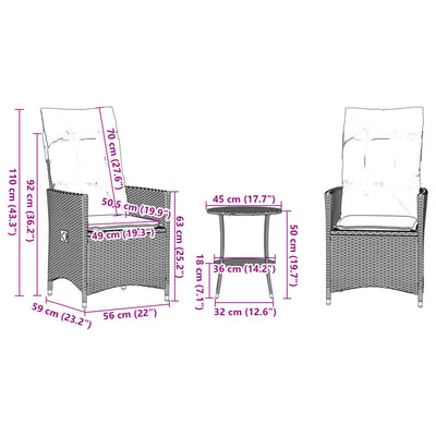 3 Piece Bistro Set with Cushions Black Poly Rattan Payday Deals