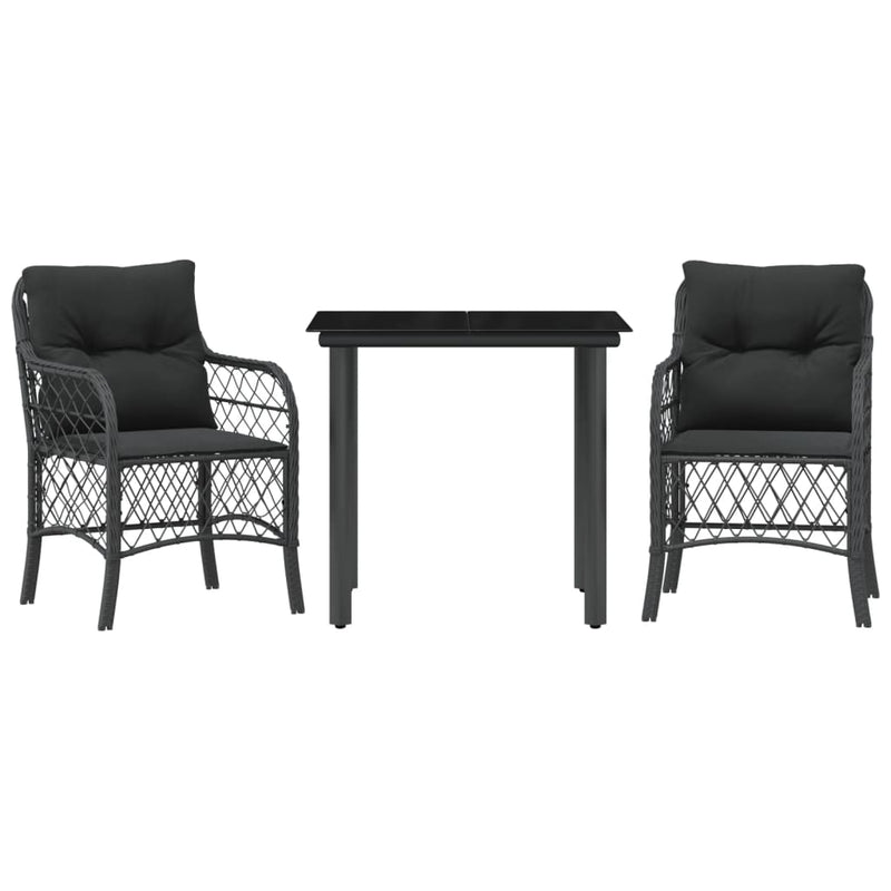 3 Piece Bistro Set with Cushions Black Poly Rattan Payday Deals