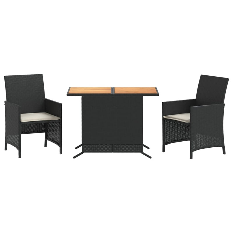 3 Piece Bistro Set with Cushions Black Poly Rattan Payday Deals