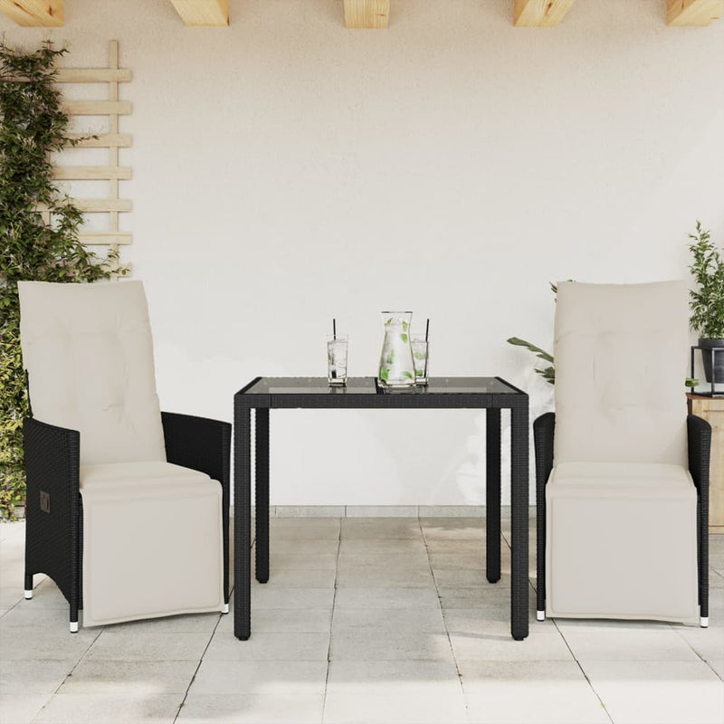 3 Piece Bistro Set with Cushions Black Poly Rattan Payday Deals