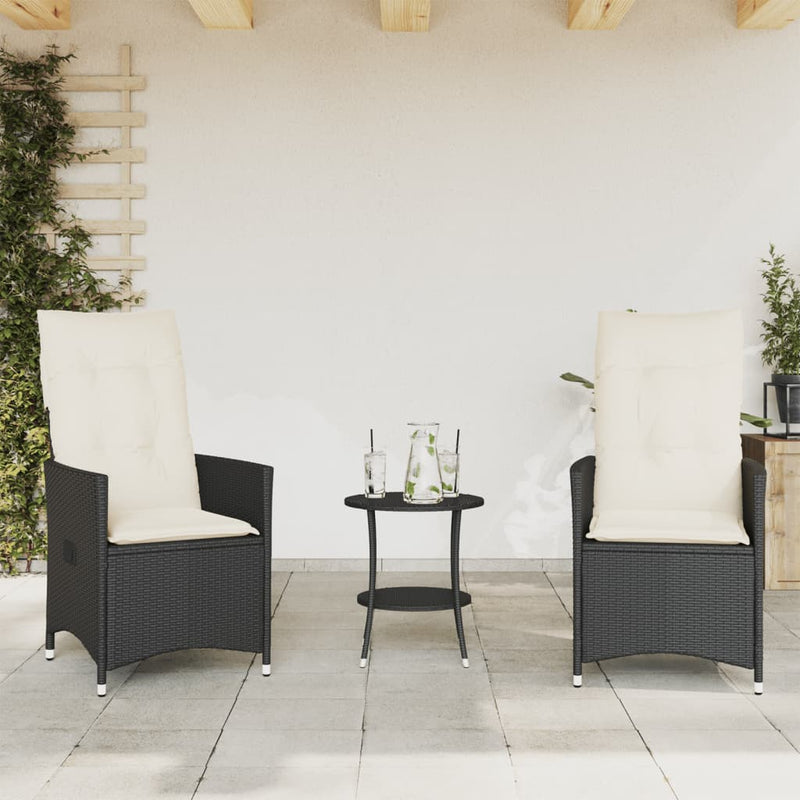 3 Piece Bistro Set with Cushions Black Poly Rattan Payday Deals