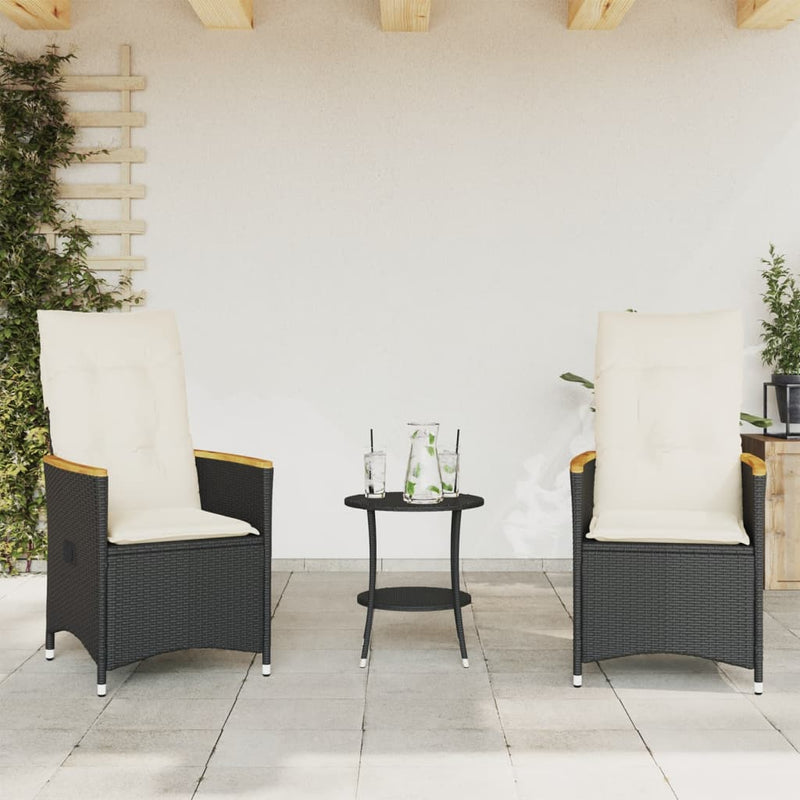 3 Piece Bistro Set with Cushions Black Poly Rattan Payday Deals