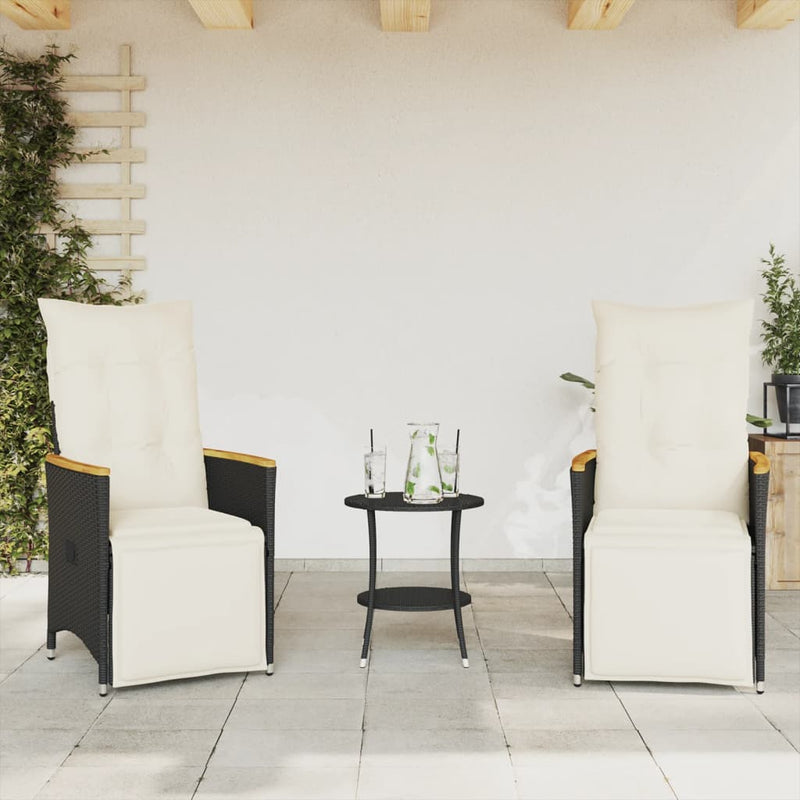 3 Piece Bistro Set with Cushions Black Poly Rattan Payday Deals