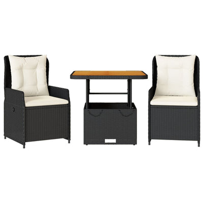 3 Piece Bistro Set with Cushions Black Poly Rattan Payday Deals