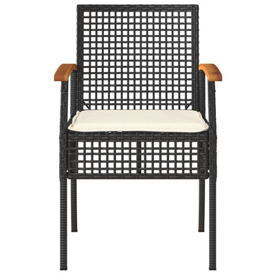 3 Piece Bistro Set with Cushions Black Poly Rattan Acacia Wood Payday Deals
