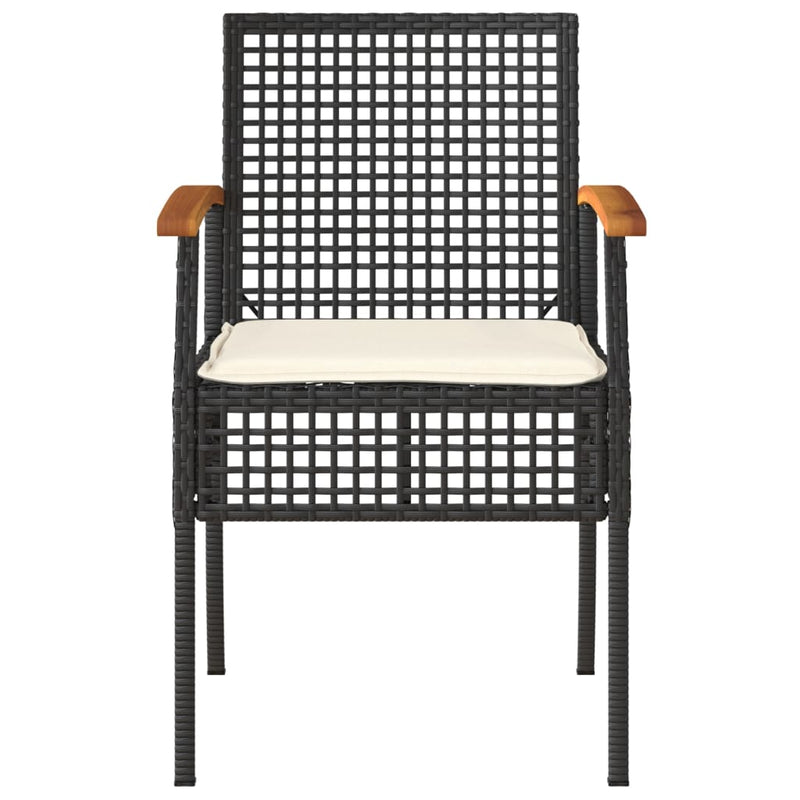 3 Piece Bistro Set with Cushions Black Poly Rattan Acacia Wood Payday Deals