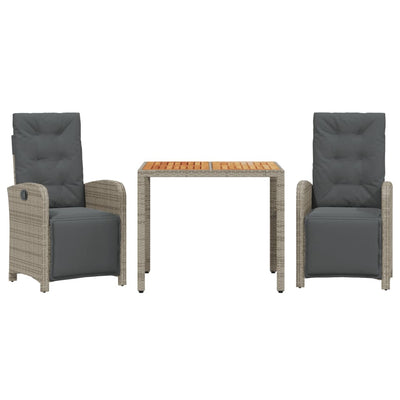 3 Piece Bistro Set with Cushions Grey Poly Rattan Payday Deals