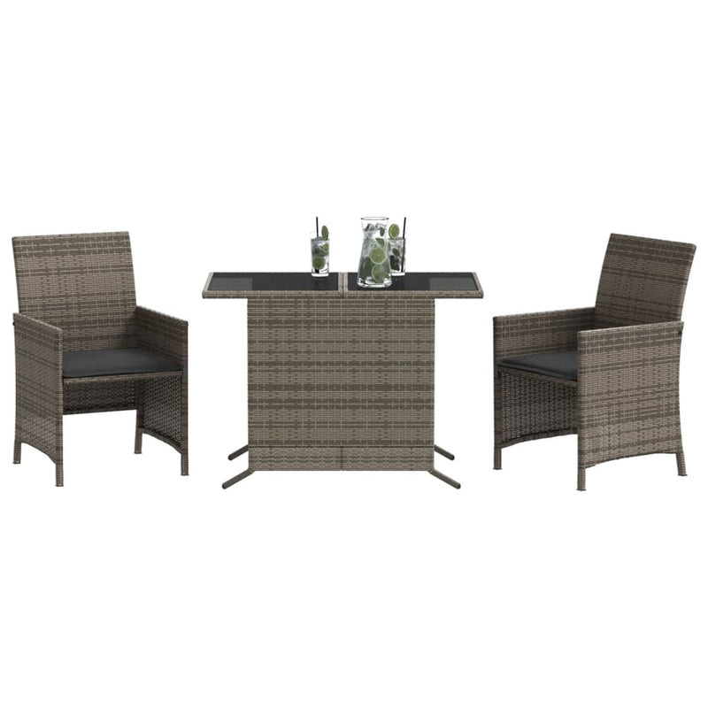3 Piece Bistro Set with Cushions Grey Poly Rattan Payday Deals