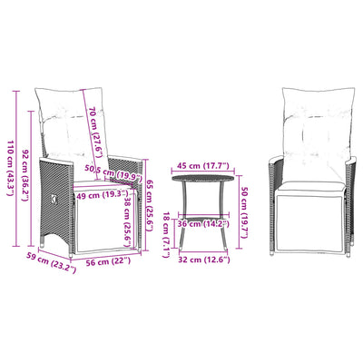 3 Piece Bistro Set with Cushions Grey Poly Rattan Payday Deals